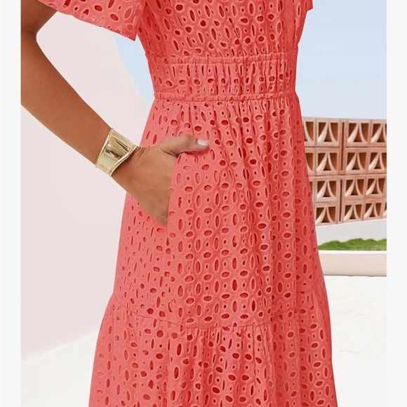 Elegant Coral Lace Maxi Dress - Picture 2 of 7